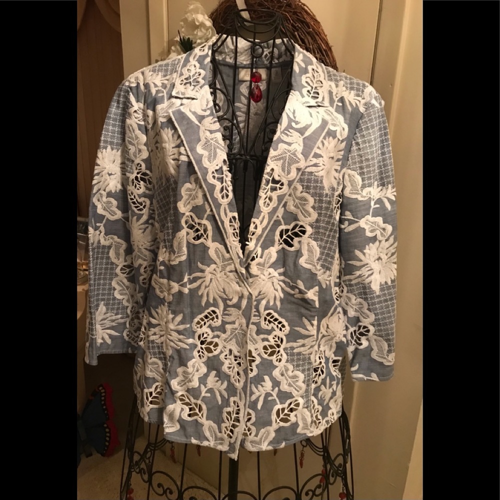 Chico’s blue lace jacket/button down